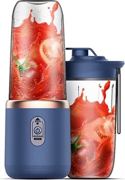 Bærbar elektrisk juicer blender med 6 blade - blå, dobbelt kop