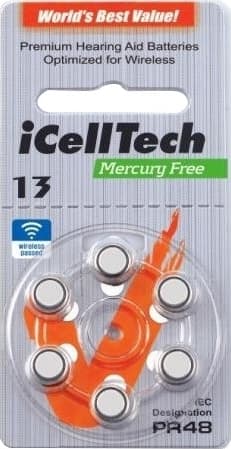 iCellTech 13 PR48 Zinc-Air, Mercury free, 1.1V, 6-pack