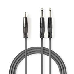 Nedis Stereo lydkabel | 2x 6.35 mm Han | 3.5 mm Han | Nikkel belagt | 3.00 m | Rund | Mørk Grå | Pappetui