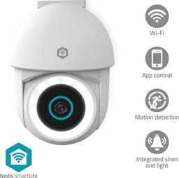 Nedis SmartLife udendørskamera | Spotlight | 3MP Full HD 1296p | Pan tilt | IP65 | Cloud Storage (mulighed) / microSD (ikke inkluderet) / Onvif | 5 V DC | Bevægelse Sensor | Nattesyn | Hvid