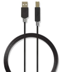 Nedis USB kaapeli | USB 2.0 | USB-A Uros | USB-B Uros | 480 Mbps | Kullattu | 2.00 m | Pyöreä | PVC | Antrasiitti | Laatikko