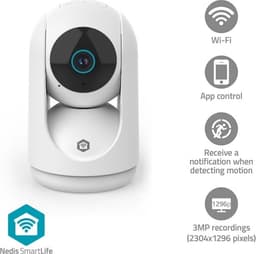 Nedis SmartLife Indendørs Kamera | 3MP Full HD 1296p | Pan tilt | Cloud Storage (mulighed) / microSD (ikke inkluderet) / Onvif | Nattesyn | Hvid