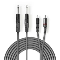Nedis Stereo lydkabel | 2x 6.35 mm Han | 2x RCA Han | Nikkel belagt | 3.00 m | Rund | Mørk Grå | Pappetui