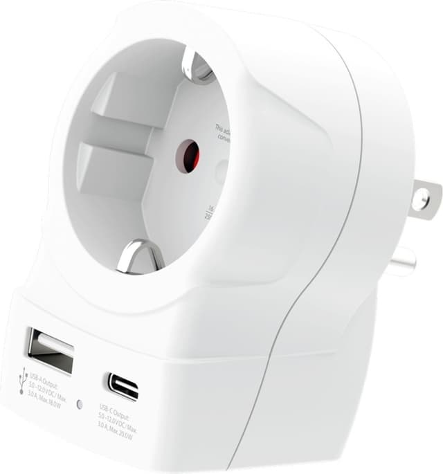 SKROSS Rejseadapter Europa til USA og andre USB-A/USB-C 20W PD med jordforbindelse