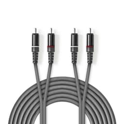 Nedis Stereo Audio kabel | 2x RCA Hanstik | 2x RCA Hanstik | Nikkelplateret | 3.00 m | Runde | Mørkegrå | Kartonhylster