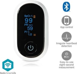 Nedis SmartLife Syremätare | Bluetooth® | OLED | Auditivt larm / Perfusionsindex / Pulsfrekvens / Sensor med hög precision / Störning av rörelsehindret / Syremättnad (SpO2) | Vit