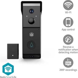 Nedis SmartLife Video Ovipuhelin | Paristokäyttöinen | 2x Full HD 1080p | MicroSD (ei sisälly) / Pilvipalvelutallennus (valinnainen) | IP54 | Liiketunnistin | Yökuvaus | Musta