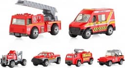 Sæt med 6 brandbiler inklusive brandbil