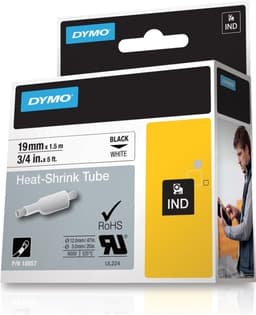 DYMO RhinoPRO mærkbar krympplast 19mm, sort på hvid, 1.5m rulle