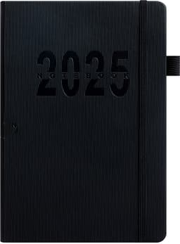 Daglig planlegger 2026 - A5 svart linjert notatbok med stropp (180 ark)