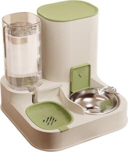 Automatisk foder- og vanddispenser 2-i-1 med portionsstyring og dobbeltlags vandfilter Grøn