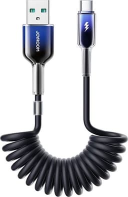 Joyroom Crystal-Clear USB-kabel Spiral 3A USB till USB-C 1,5m - Svart