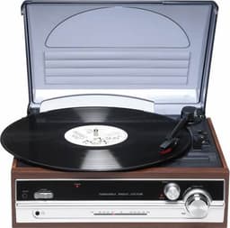 Denver VPR-190MK3 pladespiller / LP-afspiller med FM-radio / retro vinylafspiller med højttalere
