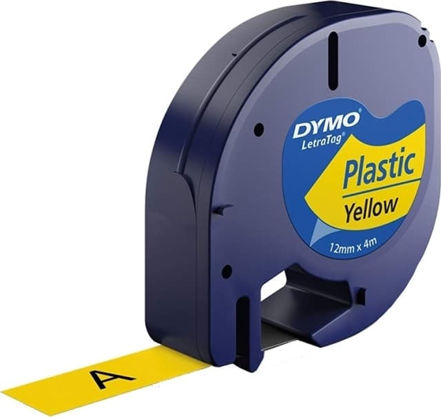 DYMO LetraTAG plasttejp, gul, 12mm, 4m (91222)