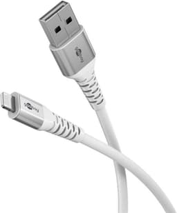 Goobay Lightning-USB-A supermyk tekstilkabel med metallkontakter, 3 m, hvit MFi-sertifisert, elegant og ekstra robust lade- og synkroniseringskabel for Apple iPhone/iPad (hvit)
