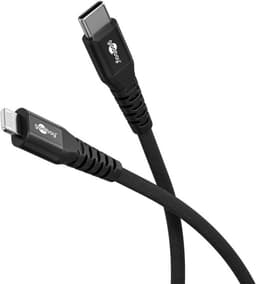 Goobay Lightning-USB-C™ supermyk tekstilkabel med metallkontakter, 3 m, svart MFi-sertifisert, elegant og ekstra robust lade- og synkroniseringskabel for Apple iPhone/iPad (svart)