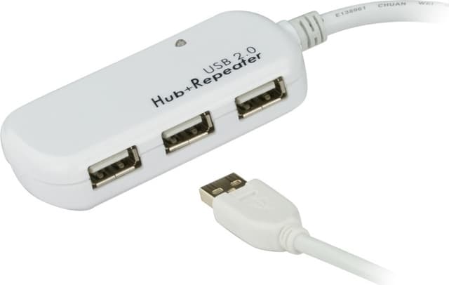 ATEN aktiv USB 2.0 forlængerkabel med indbygget hub til fire enheter,