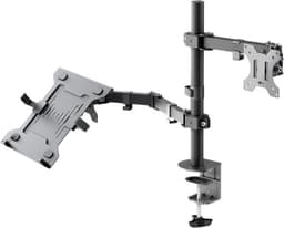 Goobay Skjermfeste med laptop-arm Flex, svart arbeidsstasjon for skjermer fra 13 til 32 tommer (33 - 81 cm) pluss en bærbar datamaskin, skjerm maks. 8 kg/laptop 4,5 kg