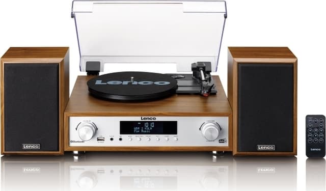 Lenco HiFi-stereoanlæg med pladespiller, DAB+/FM-radio og Bluetooth® Wood