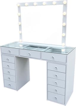 Sminkbord 120 x 44,5 x 79 cm – upplyst spegel, lådor, vitt