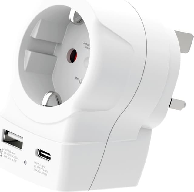 SKROSS Rejseadapter Europa til UK og andre USB-A/USB-C 20W PD med jordforbindelse