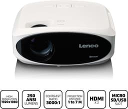 Lenco Full HD 1080P LCD-projektor med Bluetooth® Vit
