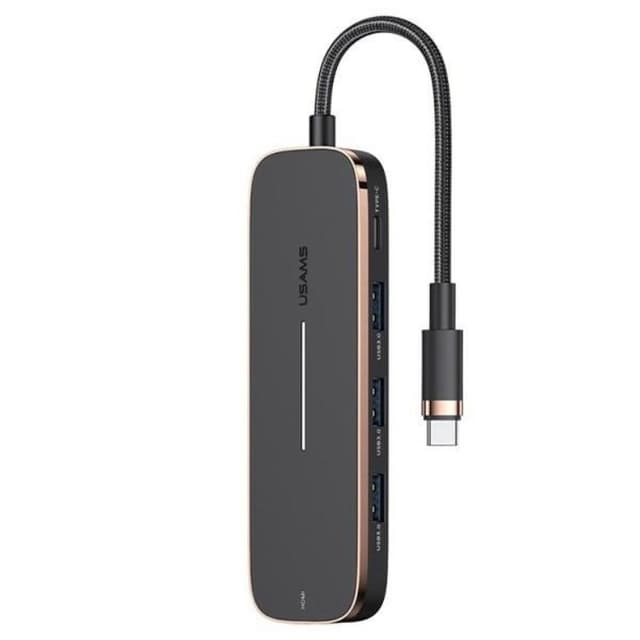 USAMS Adapterhub 3xUSB-A USB-C til HDMI - Sort