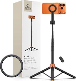 Tech-Protect L10S MagSafe Selfie stick med stativ og Bluetooth 152cm - Sort/Orange