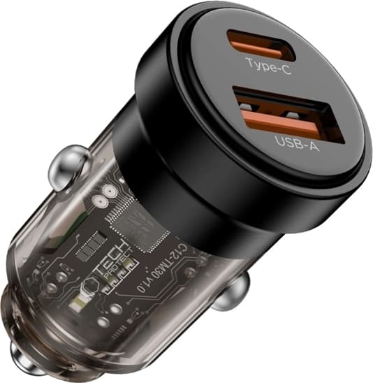 Tech-Protect Billaddare USB-A Till USB-C 30W - Svart
