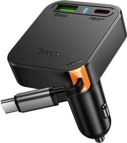 Hoco biloplader 65W USB-A USB-C med udtrækkeligt kabel NZ18 - sort