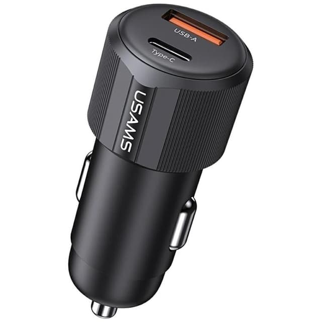 USAMS Biloplader 60W 1xUSB-A 1xUSB-C YT - Sort