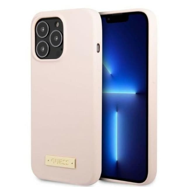 Guess iPhone 13 Pro Etui MagSafe Silikone Logo Plade - Lyserød