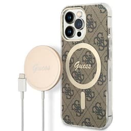Guess iPhone 13 Pro Magsafe Skal Print + Trådlös Laddare - Brun