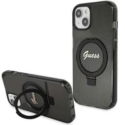 Guess Mobilskal till iPhone 15/14 Plus Magsafe Ringställ Script Glitter - Svart