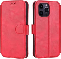 BOOM iPhone 14 Pro Plånboksfodral Calfskin - Röd