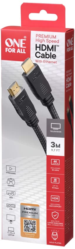 One For All Premium Høj-Hastigheds HDMI-kabel med ethernet (3 m)