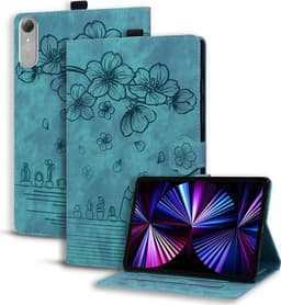 SKALO Embossed Flower Cat Fodral för Lenovo Idea Tab Pro Gen 2 13"" - Turkos