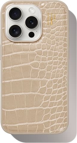 Vegan Leather Case MagSafe iPhone 15 Pro Warm Beige Croco