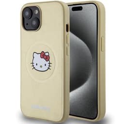 Hello Kitty Mobilskal till iPhone 15 Magsafe Läder Kitty Head - Guld