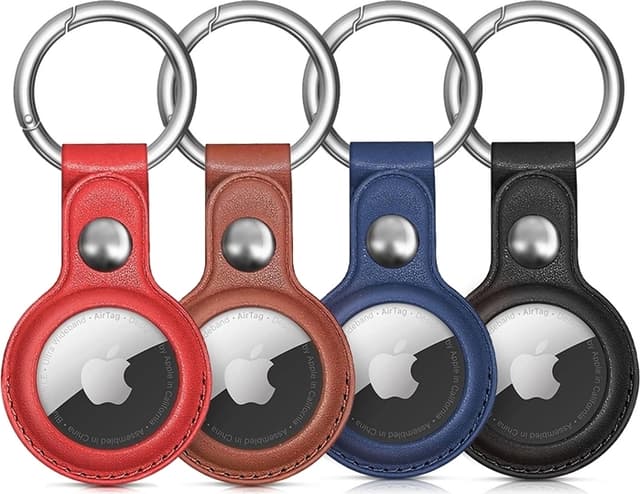 [4-Pack] AirTag Skal PU Läder - Svart/Brun/Blå/Röd