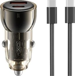 XO Billaddare USB/USB-C 60W med USB-C/USB-C Kabel - Svart