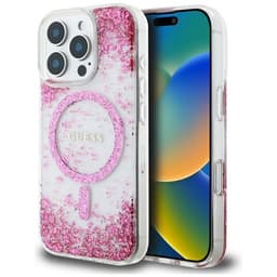 Guess Mobilskal till iPhone 16 Pro MagSafe HC Resin Bottom Glitter - Rosa