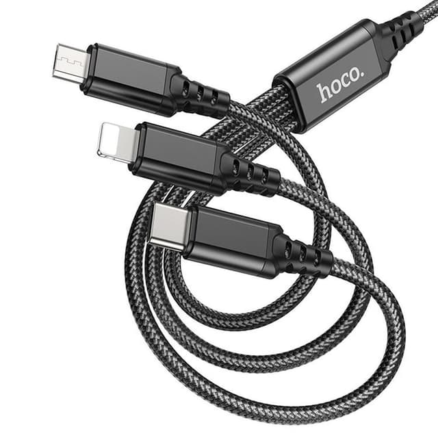 Hoco 3in1 USB-A til USB-C Lightning microUSB-kabel X76 1m