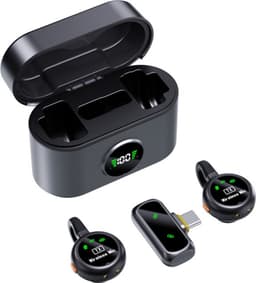 Ladeetui for lavaliermikrofon, USB-C, lav latens, 2 mikrofoner + 1 mottaker