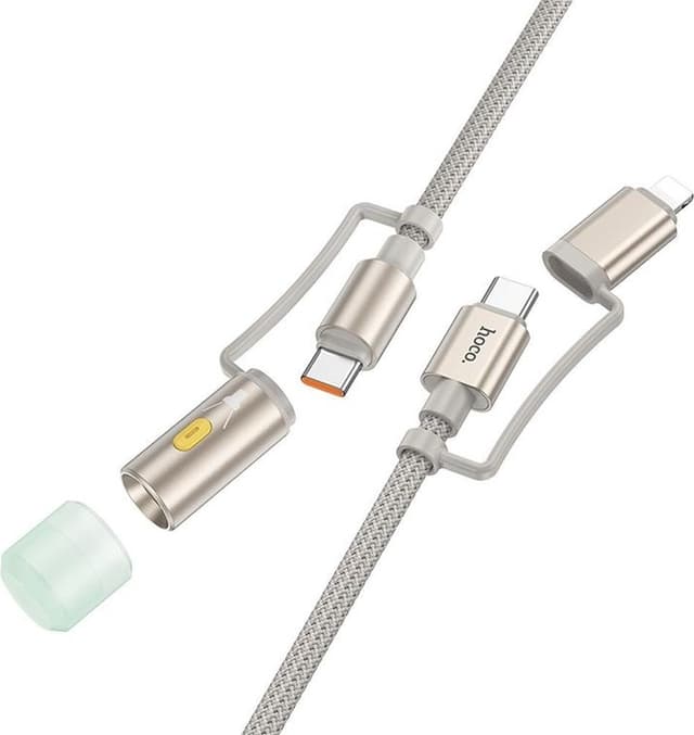 Hoco USB-C/Lightning Til USB-C LED Lys 60W 3A Kabel 1.2m U138 - Grå