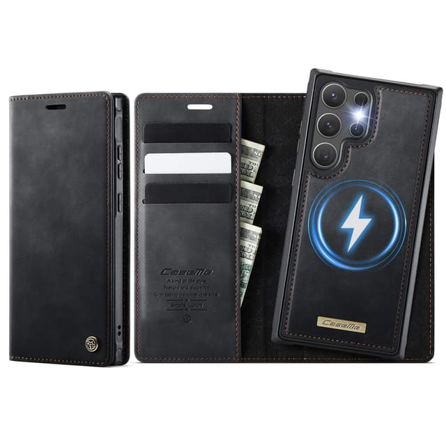 CASEME Til Samsung Galaxy S24 Ultra Pungcover Magnetisk Aftagelig RFID Beskyttelse - Sort