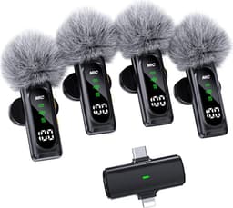 4-i-1 mikrofon med lavalier, OLED, ANC, støydemping, 4 mikrofoner + 1 mottaker