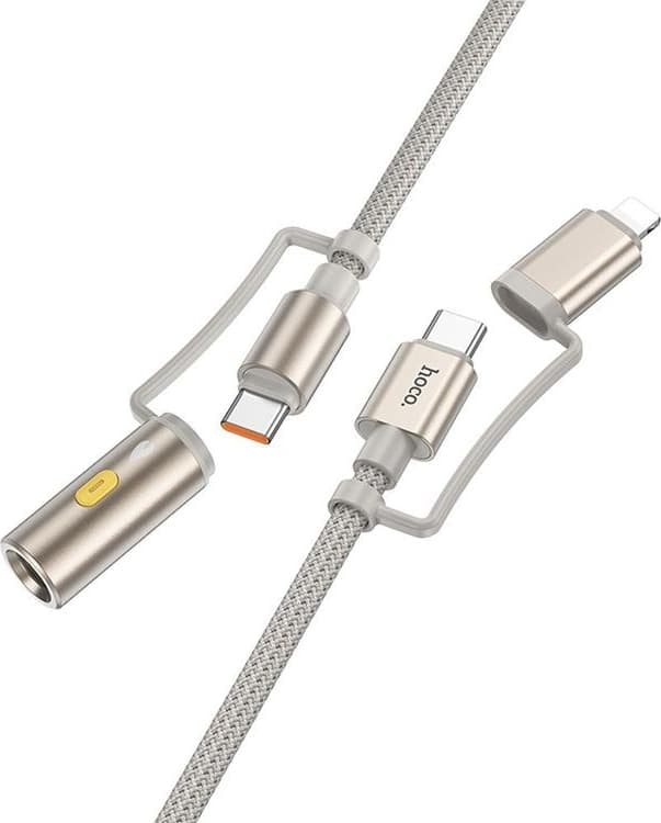 Hoco USB-C/Lightning til USB-C cigarettænder 60W 3A kabel 1.2m U138 - Grå