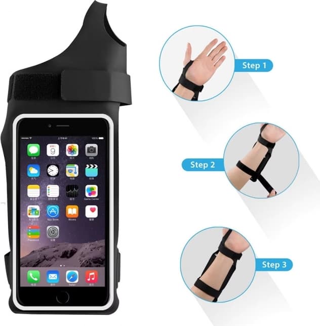 Universal sportsarmbånd med fingerhul, sort