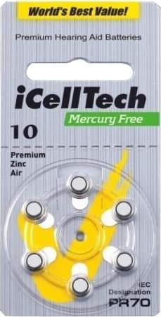iCellTech 10 PR70 Zinc-Air batteries, Mercury free 6p
